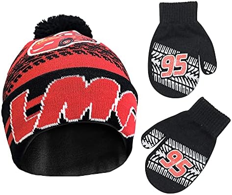 Disney Boys Winter Hat And Mitten Set, Cars Lightning McQueen Toddler Beanie For Ages 2-4