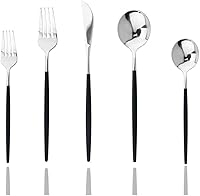 Vista 17 de JASHII - Juego de cubiertos de acero inoxidable de 20 piezas para 4, elegante acabado de espejo pulido con reloj de arena, ideal para el hogar