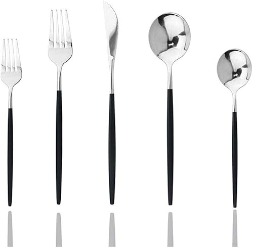 Miniatura 17 de JASHII - Juego de cubiertos de acero inoxidable de 20 piezas para 4, elegante acabado de espejo pulido con reloj de arena, ideal para el hogar