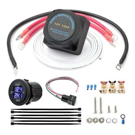 Kemimoto Dual Battery Smart Isolator Kit, 12V 140Amp Voltage Sensitive Relay VSR & Digital Double Voltmeter Monitor & Wiring Cable Kit, Battery Automatic Charger for UTV ATV RV Car Truck Marine Boat