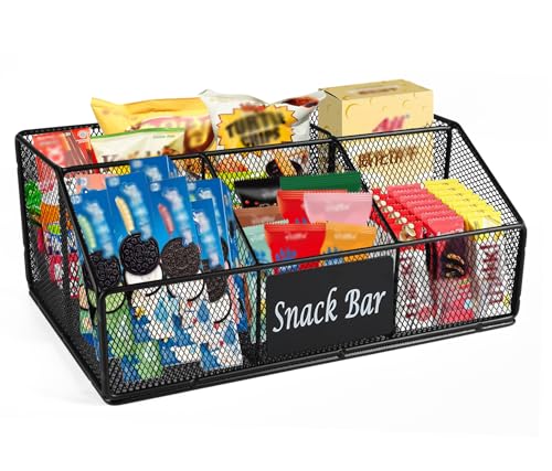 Yomjarl Metal Wire Snack Display Baskets,5-Compartment Snacks Storage Bin for Countertop,Office,Party,Bedroom,Kitchen,Pantry Shelf,Snacks Cabinet Dispenser Caddy for Chips,Packets