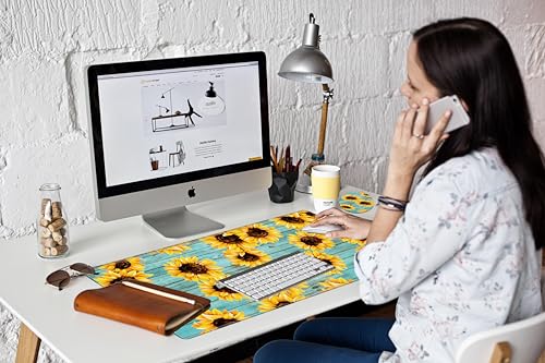Image of Gaming Mouse Pad Large Mousepad Sunflower Desk Mat XXL Big Desk Pad Rubber Base Computer Pad with Stitched Edges Mouse Mat for Work Game Home Office