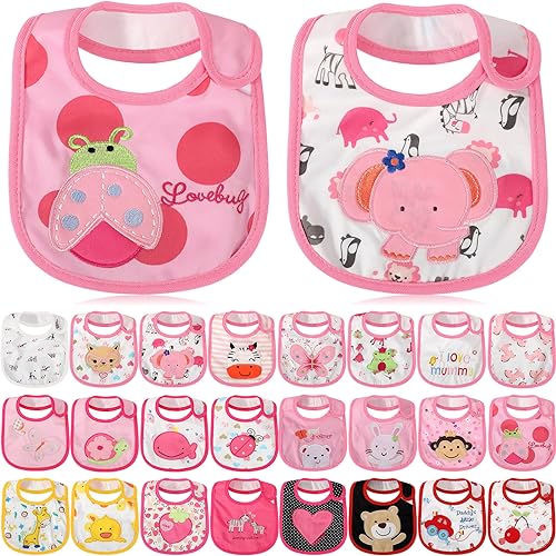 HooLing 24 Pcs Toddler Bibs, Waterproof Cotton Drool Bibs
