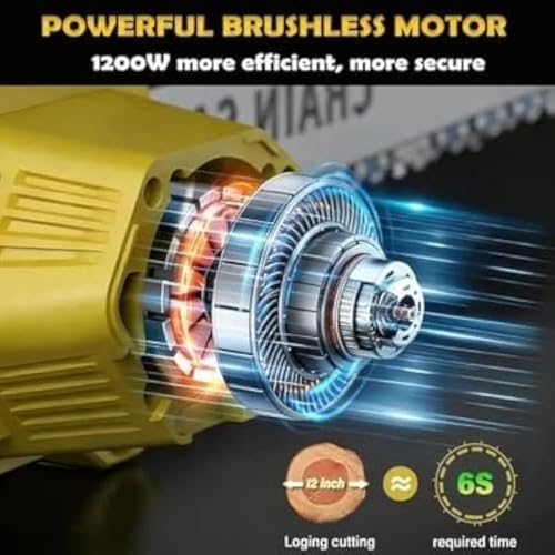 Image of 21V Brushless Telescopic Chainsaw - 12 Inch Cordless Pole Saw for Tree Trimming & Branch Cutting - Extends 3 Ft, with 2 Batteries, Fast Charger & Carrying Case, for Home and Garden Use