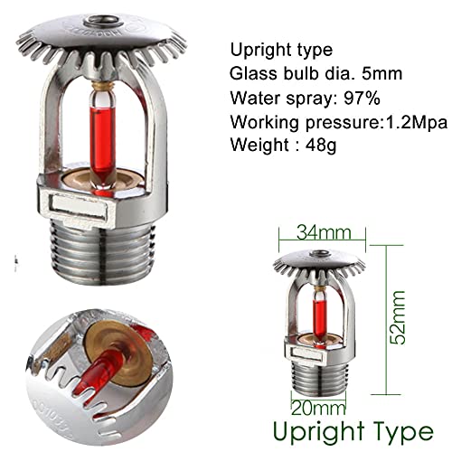 5pc Fire Sprinkler Head 155℉, Upright Sprinklers Head Water Spray Up 68°C Quick Response 1/2" NPT Thread for Home/Garden/Farm Irrigation (Upright Type)
