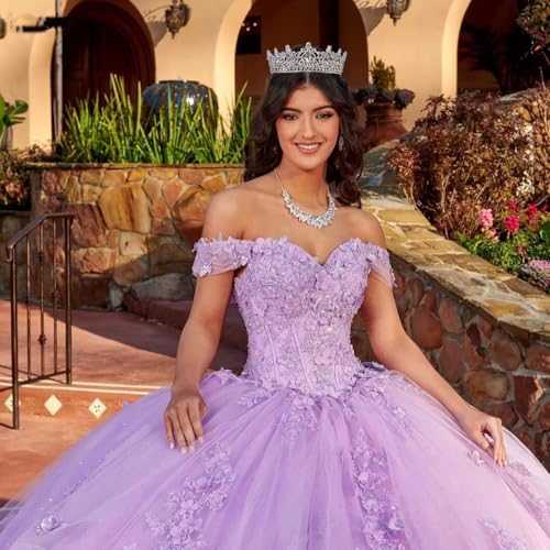 3D Floral Applique Quinceanera Dresses Layered Ball Gown Off Shoulder Beaded Butterfly Prom Princess Sweet16 Gown4