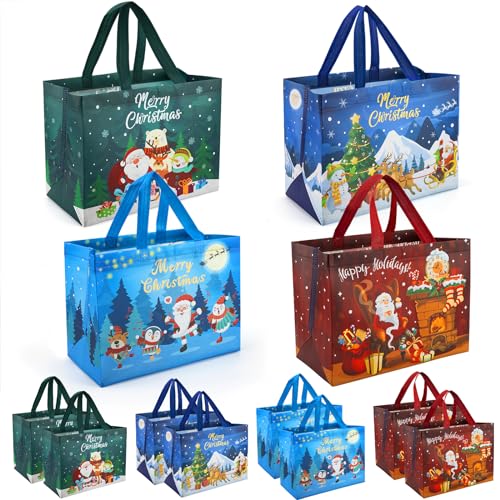 Lot De 4 Sacs Cadeaux Grand Format Avec Poignées - 28x20x9 Cm - Inclus Rubans, Cartes Et Papier De Soie - Champagne Et Gris