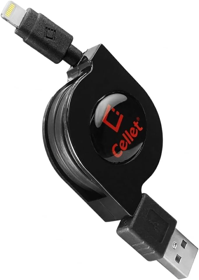 Cellet Retractable iPhone Charger Cable, Lightning Charging Cord, Compatible for Apple iPhone 14 Pro Max Plus13 12 11 iPad Pro Air, iPad mini, Air Pod, (Apple MFI Certified)