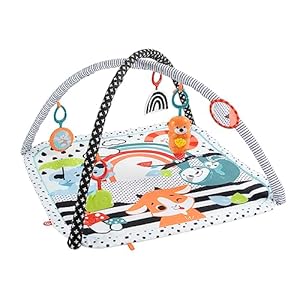 Fisher-Price Tierfreunde Kontrast-Spieldecke | Spielbogen Baby Spielzeug mit Musik und Licht | Krabbeldecke für Baby Spielebogen weich | Spielbogen Baby Mädchen & Jungen | Baby Ausstattung 0+, HPF39