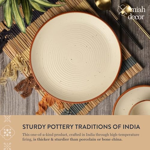 Image of miah decor Dinner Plates Ceramic Set of 6 (10 Inch) | Handcrafted Stoneware Ribbed Off White Matte Finish Plate for Dining & Gifting | Microwave & Dishwasher Safe