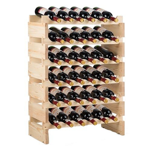 GYMAX Portabottiglie Vino in Legno di Pino, Cantinetta Vino con 6 Ripiani, per 36/72 Bottiglie di Vino, Porta Bottiglie di Vino da Terra, per Cantina, Sala da Pranzo, Bar (63 x 28 x 85 cm)
