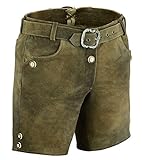 Klassische kurze Lederhose Tracht Damen 100% Wildbock Leder Antik Braun