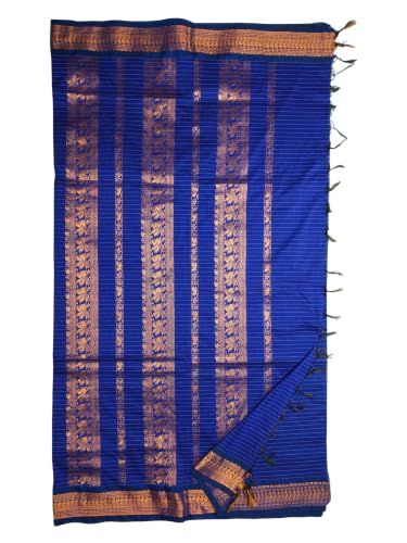 Image of Pure Kalyani Cotton Saree | Zari Border & Blouse Piece - Lata Gadwal Design | Traditional Saree