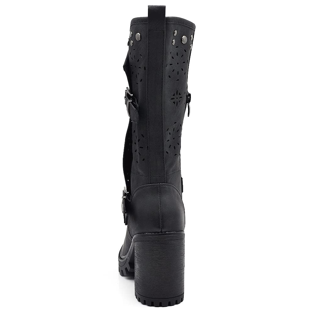 IF FASHION Stivaletti Tronchetti Da Donna Con Tacco Grosso Plateau Borchie Pelle Sintetica G669