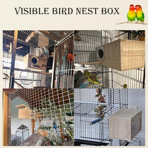 Image of Parakeet Cage Nest Box Visible and Detachable Bird Nest Breeding Box with Perch Natural Wood Bird Nesting for Cockatiel Lovebirds Budgie Finch Parrotlets Canary(XS 7.8 * 4.7 * 4.7inch)