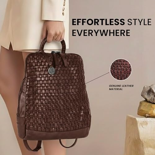 Image of 12.5 Inch Genuine Leather Backpack for Women and Men, Brown Leather Backpack with Adjustable Shoulder Strap