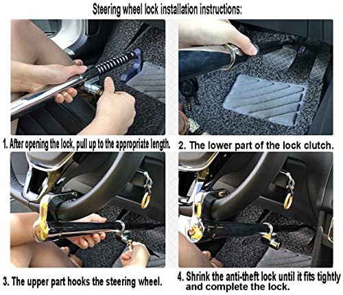 Car Lock Anti-Theft Car Lock Handlebar Head Clutch Throttle Brake Lock Car Retractable Multi-Function Steering Wheel Lock, Universal Double Protection High Security Stainless Steel Steering Wheel Lock #TOP6