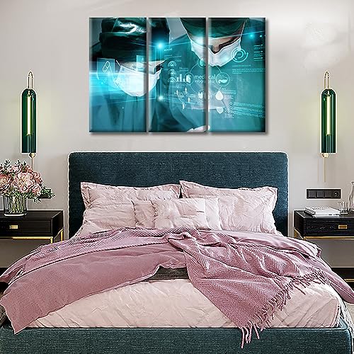 Image of TUMOVO 3 Panels Medical Examination Wall Art Surgery and Medical Wall Painting Clinical Laboratory Wall Art for Living Nosocomium Giclee Print Stretched and Framed Ready to Hang (42 inch Wx28 H)