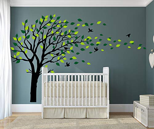Luckkyy Tree Blowing In The Wind Tree Wall Decals Wall Sticker Vinyl Art Kids Rooms Teen Girls Boys Wallpaper Murals Sticker Wall Stickers Nursery Decor Nursery Decals (Black) #TOP8