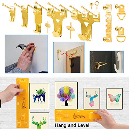 Glarks 307Pcs Picture Hanging Kit, Picture Frame Hanger Tool with Level Ruler and 306Pcs Nails, Hooks, Hanging Wire, Screw Eyes, D Ring and Sawtooth Hanger for Frame Hanging Wall Mounting by Glarks - Image 6