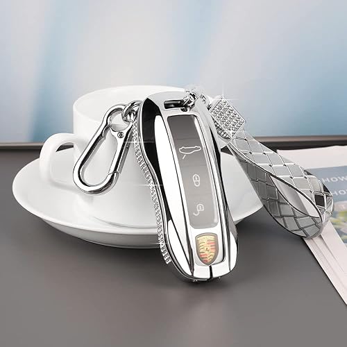 Miniatura 8 de YFRAUTO Funda para llavero para accesorios Porsche, Cayenne Taycan 911 Carrera Panamera, cubierta completa, protección para llave, diamantes de