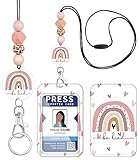 Plifal Teacher Lanyard for ID Badge Card, Cute Be Kind Rainbow Women Beaded Breakaway Neck Lanyards Name Tag Badges Holder Aesthetic Work Keys Accessories