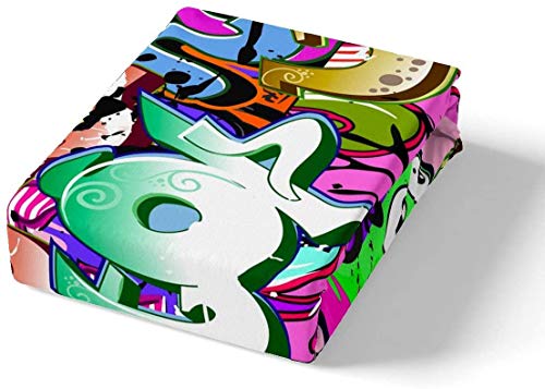 Erosebridal Graffiti Kids Fitted Sheet Twin Size For Child Girls Boys Tie Dye Bedding Set,Hip Hop Bed Set Wall Urban Street Art Street Dance Culture Graphic Color Print, Decor 2 Pcs #TOP1