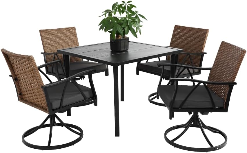 Outdoor Patio Dining Set for 4 with Swivel Rocker Chairs and Steel Table Top