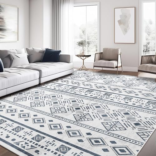 XSIVOD Tappeto 160x220 cm Pelto Corto - Tappeto lavabile e antiscivolo per soggiorno, design Boho Vintage, per camera da letto, cucina, sala da pranzo e ufficio, colore Blu