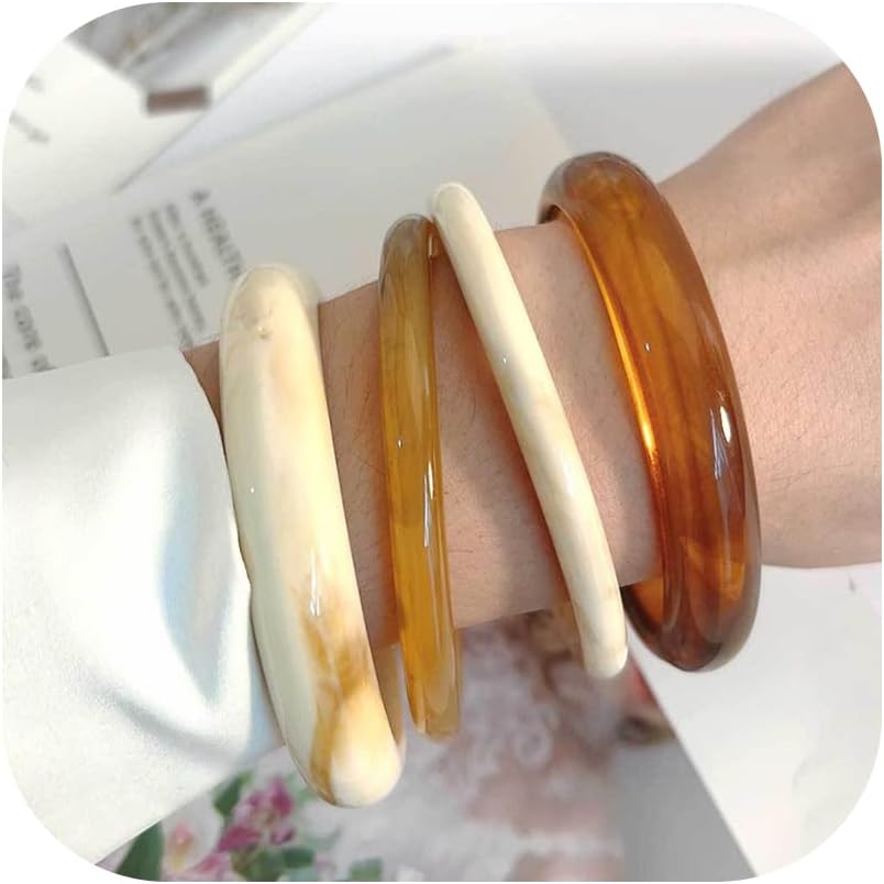 4PCS Chunky Acrylic Bangles Bracelets for Women Geometric Acrylic Large Cuff Bracelet Thick Wide Statement Bangle Bracelets for Women Resin Jewelry