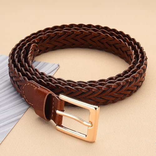 2 pack Woven Skinny Braided Belts for Womens Waist Dresses Fashion Faux Leather Belt for Jeans Pants 3/4"2