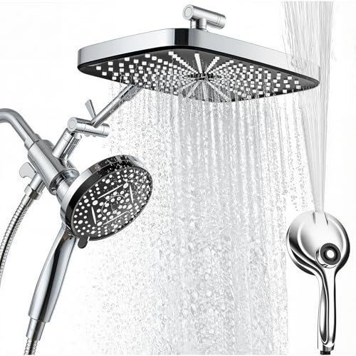 Image of High Pressure Shower Head with Handheld, Upgrade Rain Shower Heads with Fixed Showerhead Combo, 10 Sprays Handheld Shower Head Built in Power Jets, 71 inch Long Hose, Chrome Silver