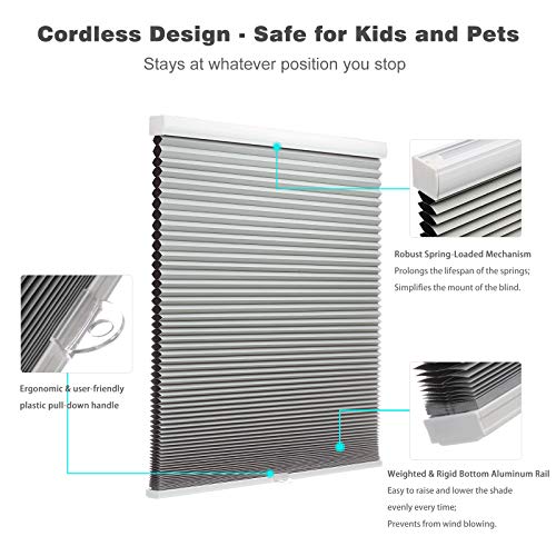 Myshade Cordless Cellular Windows Shades Blackout Blinds For Windows Easy To Install 27" W X 50" H(Grey), Cel27Gy50C #TOP1