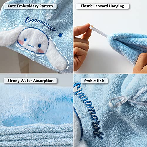 Cute Microfiber Hair Towel For Women, Kawaii Hair Turbans For Wet Hair, Super Absorbent Twist Turban Fast Drying Hair Caps With Buttons For Curly And Straight Hair(Blue) #TOP3