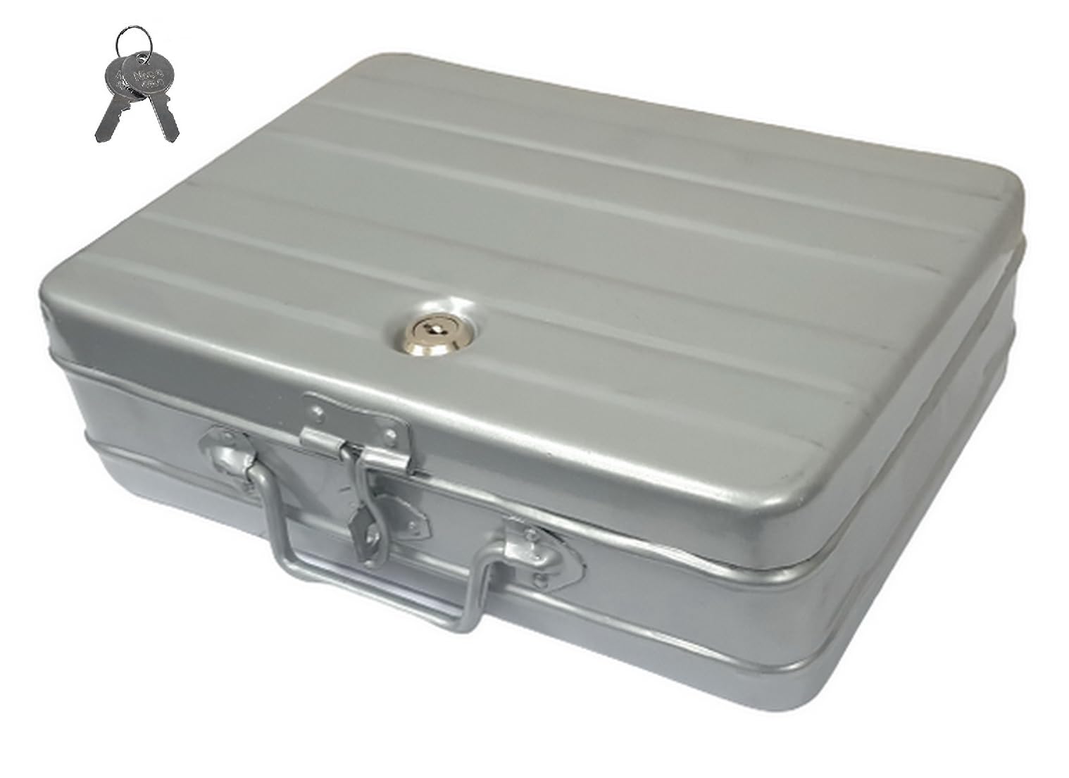 JAYCO Caja de almacenamiento de aluminio para dinero en efectivo y joyas, 30,5 cm, tamaño mediano (30 cm x 21 cm x 10 cm, plateado)
