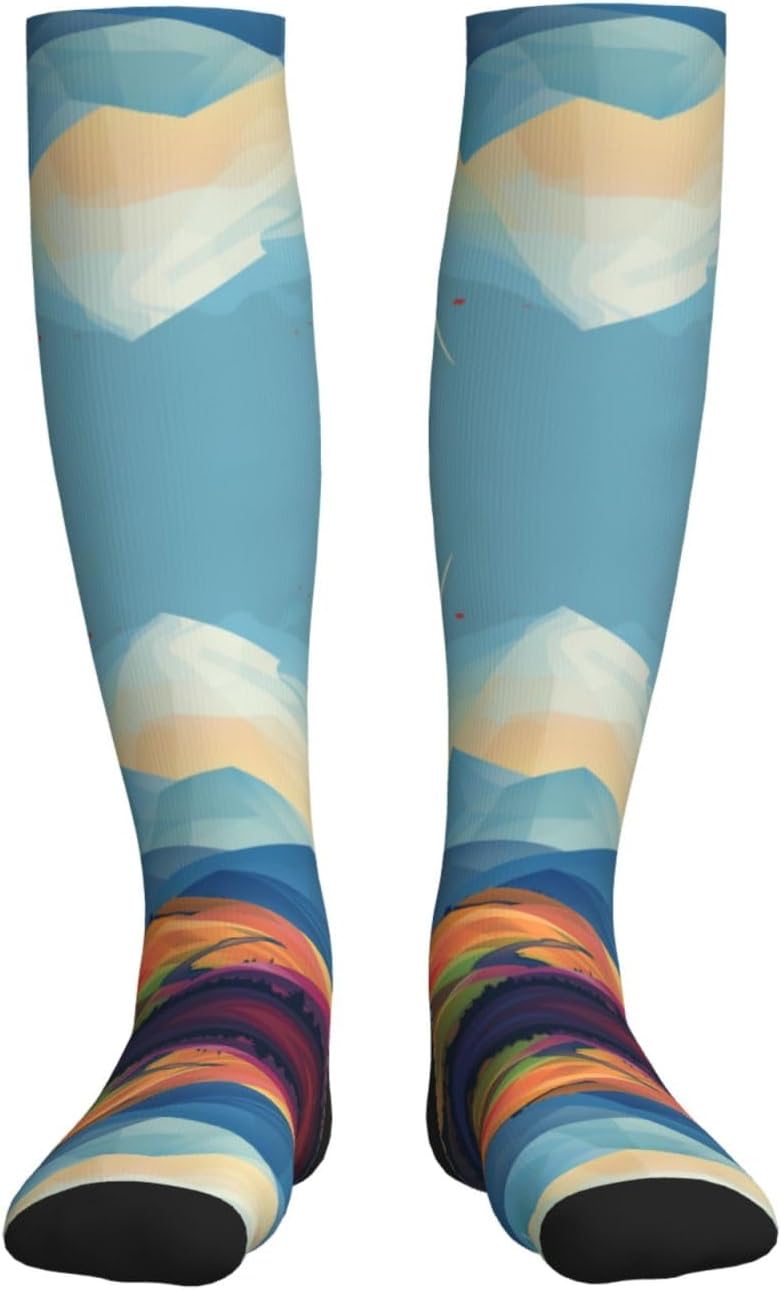 Windmill Flat Illustration Compression Socks For Women Men 15-20mmhg Graduated Support Circulation Knee High Socks For Nurses Athletic