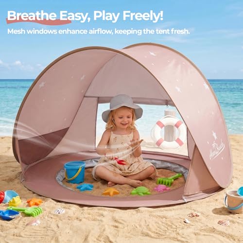 Image of Monobeach Baby Beach Tent with Pool: Brown Stars Pop Up Sun Shade Tent for Toddler, UV Protection Portable Outdoor Shelter, Foldable Camping Canopy for Beach, Backyard & Travel