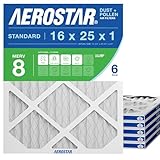 Aerostar 16x25x1 MERV 8 Air Filter, 6 Count, ACTUAL SIZE (15.75 x 24.75 x 0.75), HVAC, Air Conditioning & Furnace Filter Captures Dust, Lint & Pollen (MPR 600 / FPR 5), Made in USA