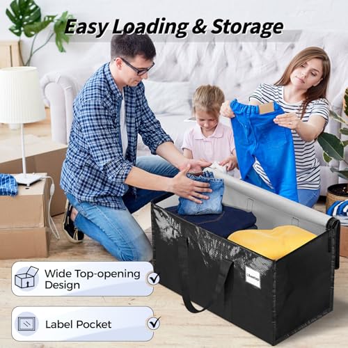 Image of 16 Pack Extra Large Heavy Duty Moving Bags, Black Storage Bins with Lids, Reinforced Handles & Heavy-Duty Zippers Moving Boxes Storage Bags Totes for Clothes Packing, Dorms, College Supplies, Black