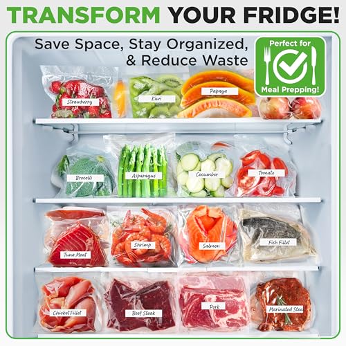 Image of NutriChef Vacuum Sealer Bags for Food 8 inch x 50' & 11 inch x 50' (2 Rolls, 100' Total) - Works with All Sealers, BPA-Free, Heavy-Duty, Multi-Layered - Freezer, Microwave & Sous Vide Safe