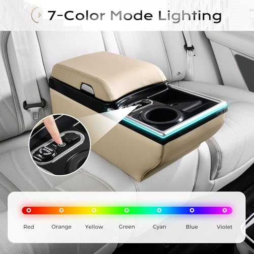 Image of Coverado Universal Car Center Console with Wireless Charging & Cup Holder, Back Seat Organizers, Rear Bench Seat Central Armrest Box with Storage, for Most Vehicles, Easy Install, Beige