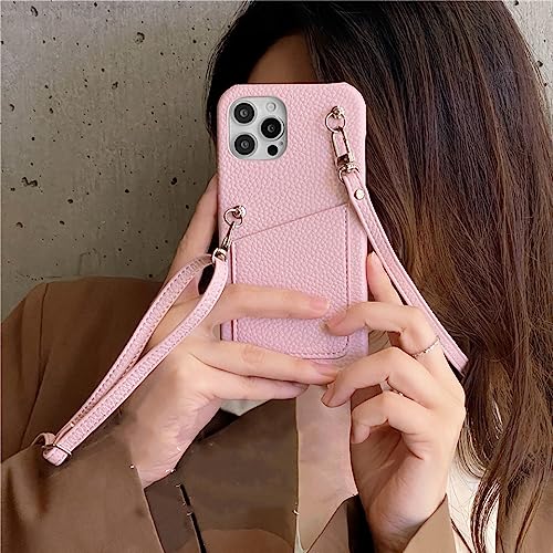 Étui en cuir de luxe pour iPhone 14 et 11 Pro Max avec dragonne élégante rose
