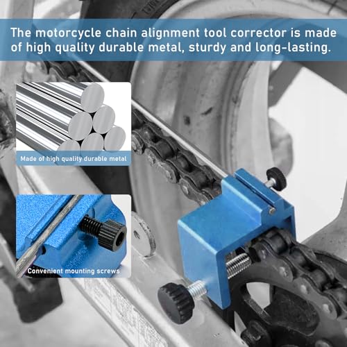 Image of KVAEY Chain Alignment Tool for Motorcycle, 08-0048 Aluminum Sprocket Chain Adjustment Tool, Quick & Accurate Professional Chain Alignment Tool Suitable for ATV Scooter Dirt Bike (Light Blue)