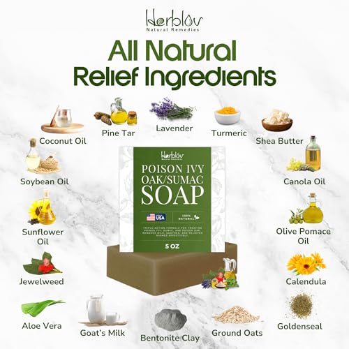 Image of Poison Ivy Soap Bar - All Natural Poison Ivy Treatment - Anti-Itch Skin Cleanser Wash for Poison Ivy, Poison Oak & Sumac - Removes Oils, Soothes & Relieves Rashes - 5oz Jewelweed Soap Made in USA
