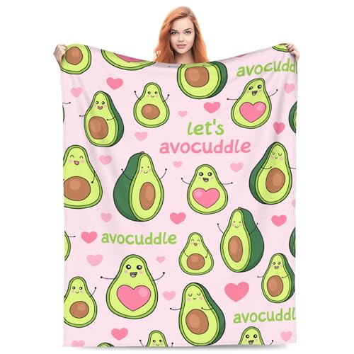 Bonita manta de aguacate para mujer, para sala de estar, ropa de cama para sofá, suave, cálida, ligera, acogedora, manta rosa de aguacates y corazón, decoración del día de San Valentín, 50 x 60