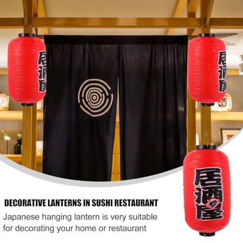 Image of Japanese Style Lantern Waterproof PVC Hanging Lantern Red for Izakaya, Tavern, Sushi Restaurant Decoration for Indoor Outdoor (9.45 X 9.45 X 20.87 Inches)