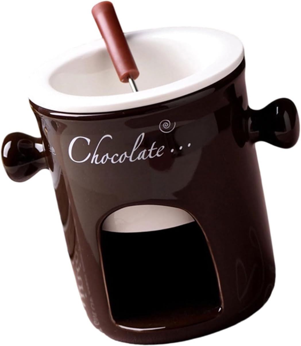 Ceramic Chocolate Melting Cup for Cheese Fondue Party Dipping Dessert Kitchenwares with Fork Cheese Fondue Cup