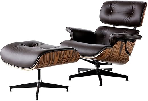 Mid Century Lounge Chair and Ottoman,Chaise Lounge Sofa with Footrest,360 Swivel Chair 15 Tilt Accent Chair Garden Patio Lounge Chair Armchair, Walnut+Black