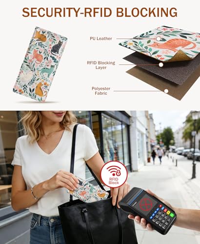 Image of Immaturus Cat Womens Wallet RFID Blocking Slim Thin Credit Card Holder | Long Bifold, 11 Card Slots, Cash Purse, Zipper Coin Pocket, Travel Clutch Billfold, PU Leather, ID Window, Ladies Woman Gift
