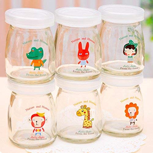 Drinkware & Tea Sets - 100ml Cartoon Glass Pudding Yogurt Bottle High Temperature Resistant - Pudding Yogurt Bottle Milk Cups Glass Jars Lids Maker Dessert - 1PCs